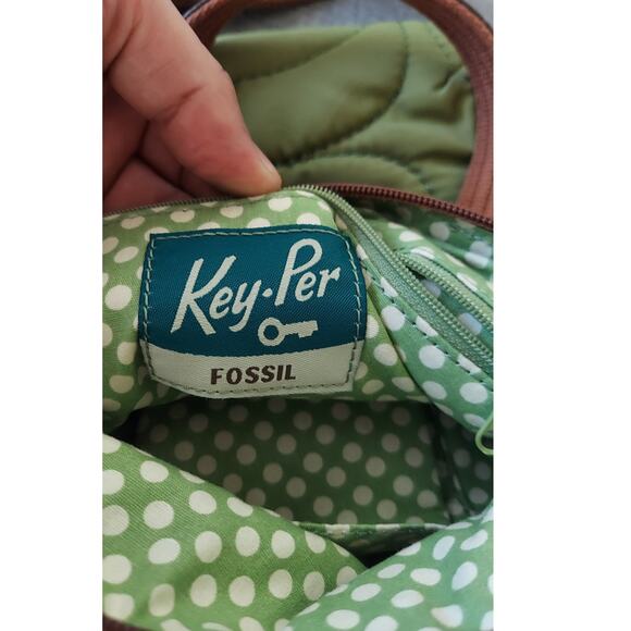 Fossil Crossbody Quilted Textile Cow Hide Leather 2 Keys and Lock Charm Handbag - Picture 5 of 9